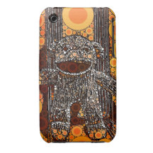 Funky Orange Sock Monkey Circles Bubbles Pop Art iPhone 3 Cases