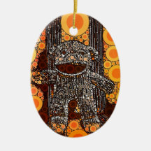 Funky Orange Sock Monkey Circles Bubbles Pop Art Christmas Tree Ornament