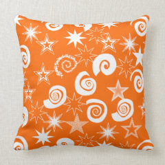 Funky Orange Stars and Swirls Fun Pattern Gifts Throw Pillow
