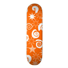 Funky Orange Stars and Swirls Fun Pattern Gifts Custom Skate Board