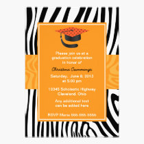 Funky Orange Zebra Graduation Invitation invitations