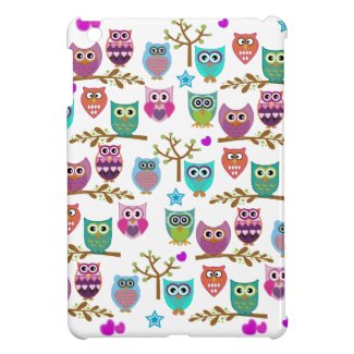 funky owls on changeable background color iPad mini cover