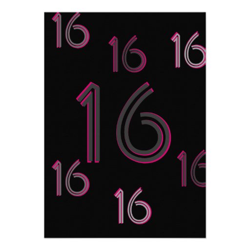 Funky Pink and Black Sweet 16 Birthday Invitation