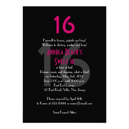 Funky Pink and Black Sweet 16 Birthday Invitation