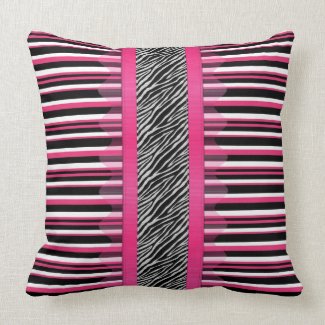 Funky Pink and Striped Deco Throw Pillows
