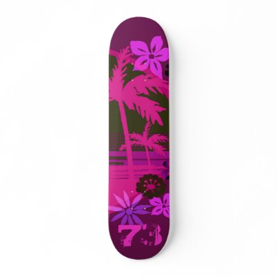 Funky Pink Tropical Skateboard by textile1