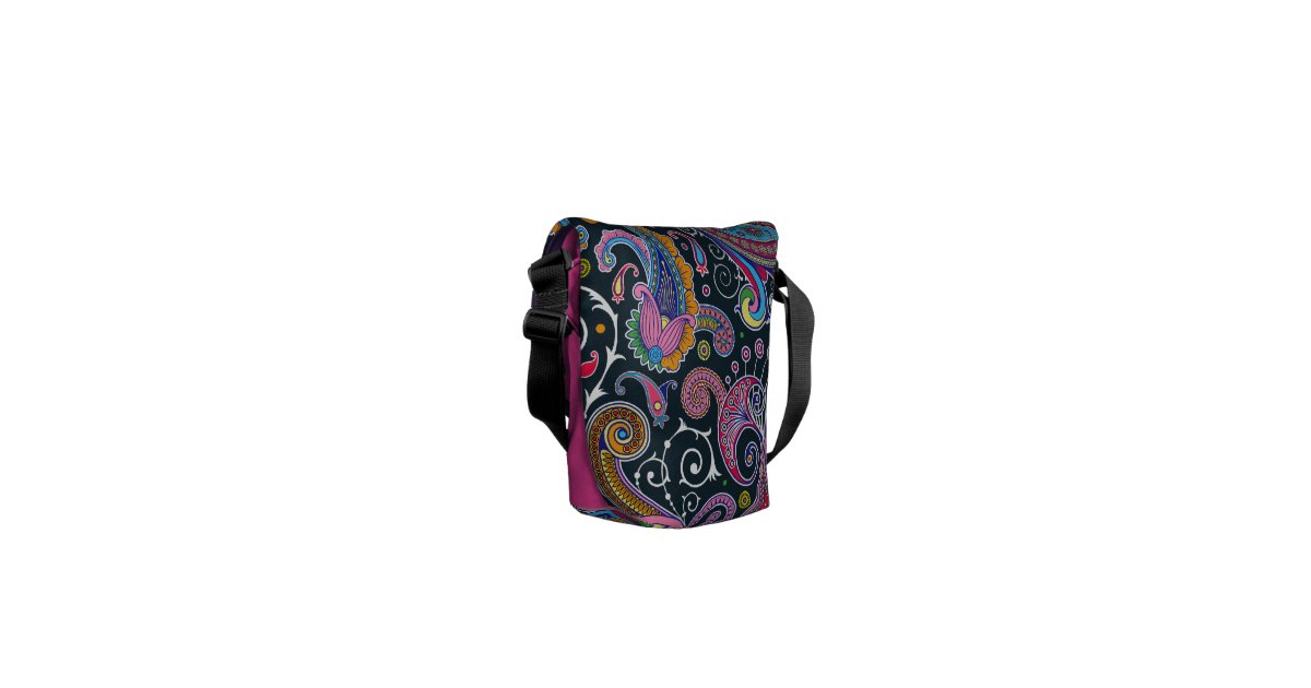 Funky Pink Vintage Retro Paisley Messenger Bag Zazzle