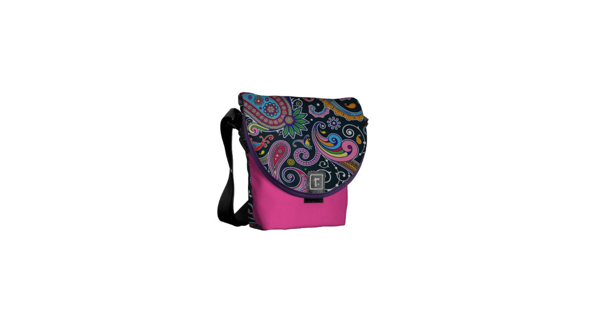 Funky Pink Vintage Retro Paisley Messenger Bag Zazzle