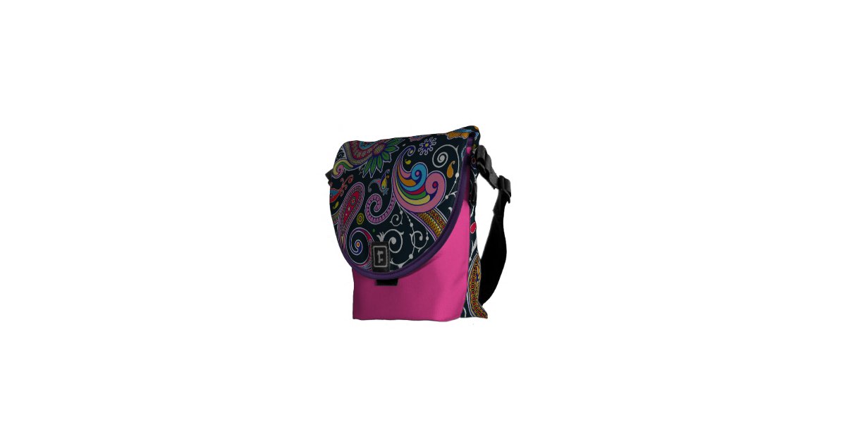 Funky Pink Vintage Retro Paisley Messenger Bag Zazzle