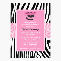 Funky Pink Zebra Graduation Invitation invitations