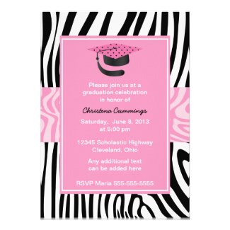 Funky Pink Zebra Graduation Invitation