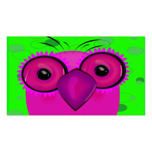 Funky Purple Cartoon Owl on Lime Green Background Business Card Templates (front side)
