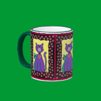 Funky Purple Cat & Kitty - fancy feline mug mugs