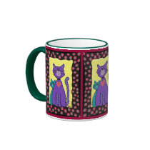 Funky Purple Cat & Kitty - fancy feline mug