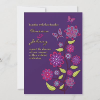 Funky Purple Flowers Wedding Custom Invitation by poptasticbride