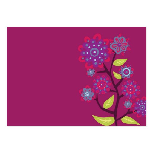 Funky Purple Flowers Wedding RSVP Card Business Card (back side)