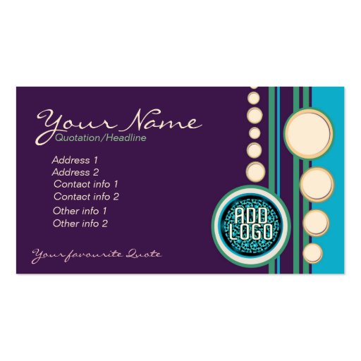 Funky Purple Green & Blue w/ Logo Business Card te (front side)