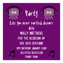 Funky Purple Jellyfish DJ Customizable Party Personalized Invitations
