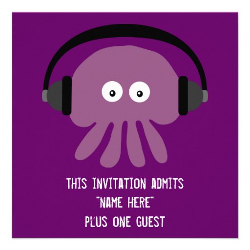 Funky Purple Jellyfish DJ Customizable Party Personalized Invitations