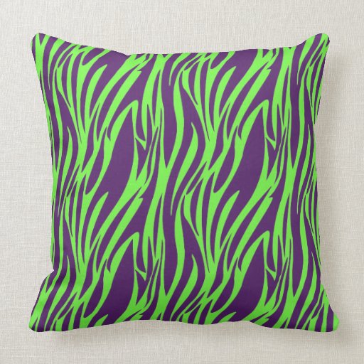Funky Purple & Neon Green Zebra Print Pillow Zazzle