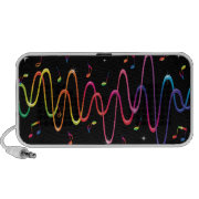 Funky rainbow colored sound waves and musical note doodle