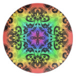 Funky rainbow square damask party plate