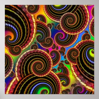 Funky Rainbow Swirl Fractal Art Pattern Posters