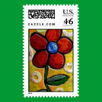 Funky Red Flower - postage stamp