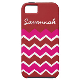 Funky Red Hot Pink Chevron Personalized Name Case iPhone 5 Cases
