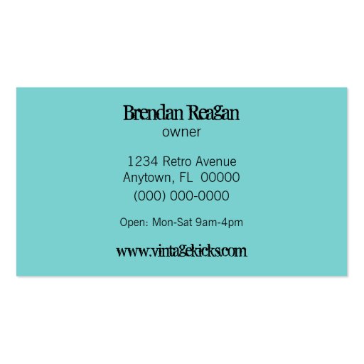 Funky Retro Bloom Business Card, Turquoise (back side)