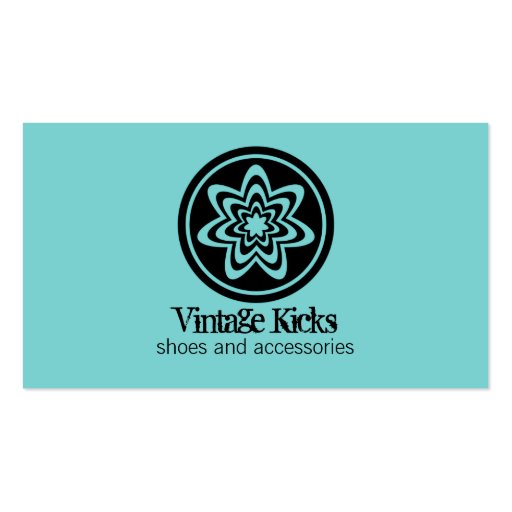 Funky Retro Bloom Business Card, Turquoise (front side)