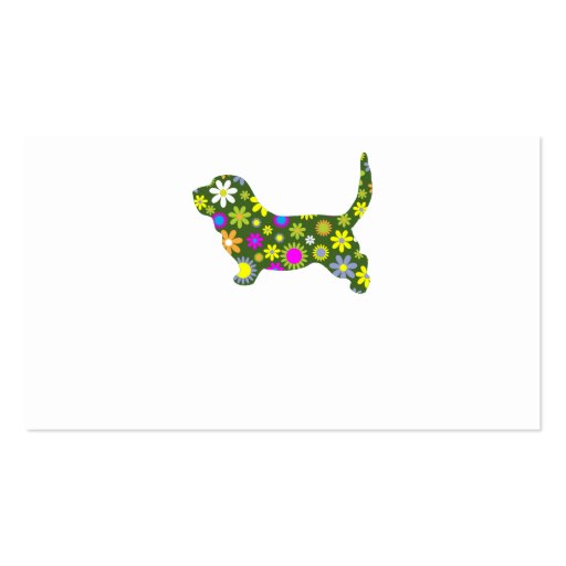 Funky retro floral basset hound business card (front side)