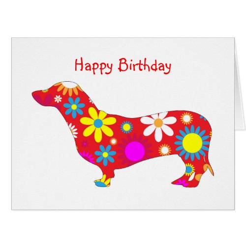 Funky retro floral dachshund dog birthday card