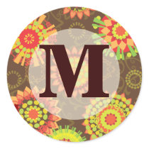 Funky Retro Mod Abstract Pattern Monogram Round Sticker