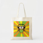 Funky Retro Owl With Headphones Psychedelic Canvas Bags