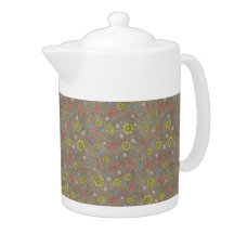 Funky Retro Spring Flowers Red Green Blue Brown