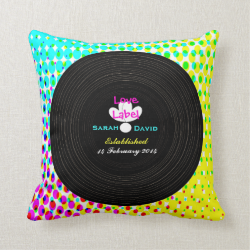 Funky Retro Vinyl Record Theme Wedding Gift Throw Pillows