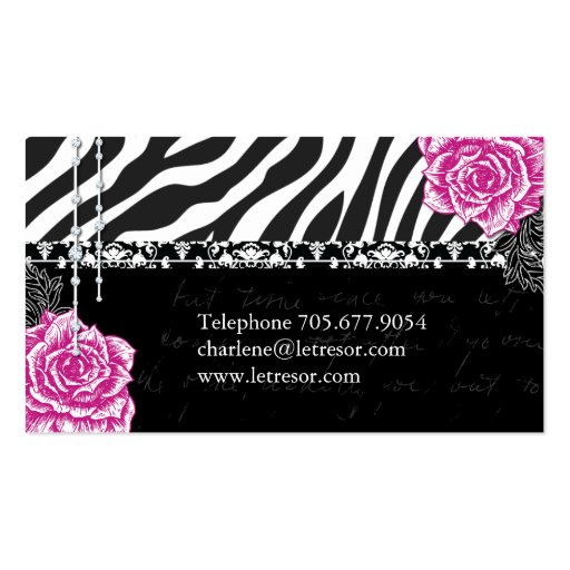 Funky Shabby Chic Zebra Stripes Business Cards (back side)