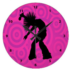 Funky Singer Dancer Pink Retro Circles Round Wall Clock