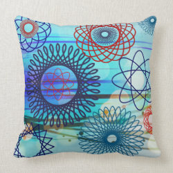 Funky Spirograph Geometric Pattern Blue Design Pillows