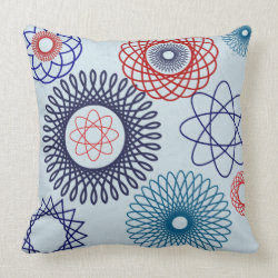 Funky Spirograph Geometric Pattern Blue Red Pillows