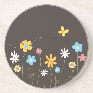 Funky Spring Flowers Sandstone Coaster