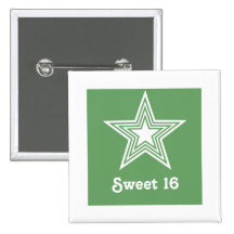 Funky Star Sweet 16 Button, Kelly Green