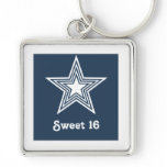 Funky Star Sweet 16 Keychain, Dark Blue