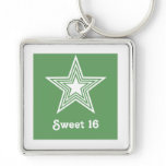Funky Star Sweet 16 Keychain, Kelly Green