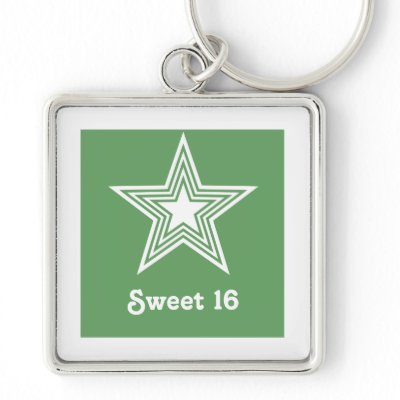 Funky Star Sweet 16 Keychain, Kelly Green