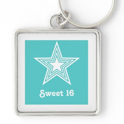 Funky Star Sweet 16 Keychain, Turquoise