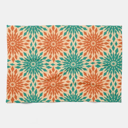 Funky Starburt Teal & Orange Design Kitchen Towels Zazzle