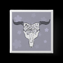 Funky Steer Skull tattoo Button buttons