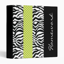 Funky Striped Lime and Zebra Vinyl Binders